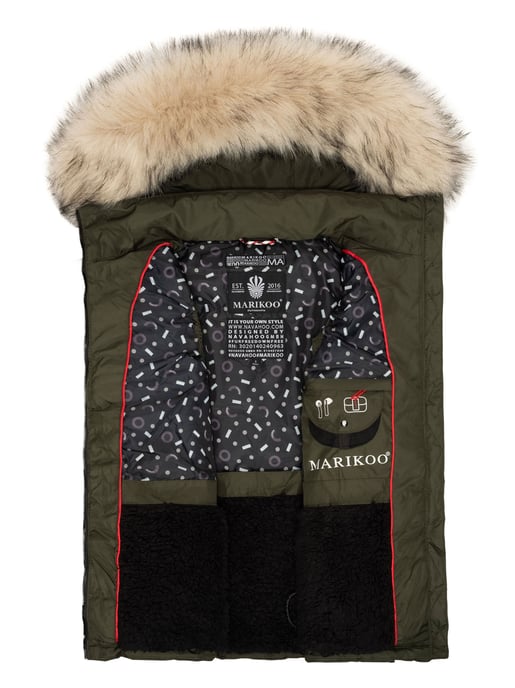 Marikoo chaleco acolchado mujer – Eisflöckchen con capucha y cuello de pelo sintético - Image 5