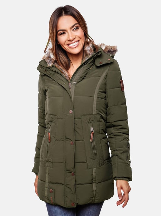 Chaqueta de invierno Marikoo para mujer con capucha y forro de pelo sintético - Image 6