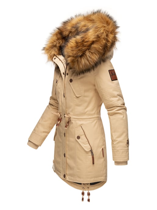 Chaqueta de invierno Marikoo para mujer con cuello de pelo sintético desmontable y cordón en la cintura - Image 2