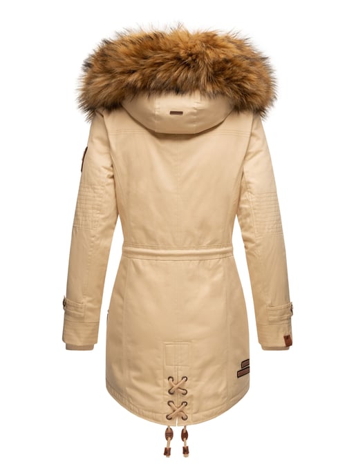 Chaqueta de invierno Marikoo para mujer con cuello de pelo sintético desmontable y cordón en la cintura - Image 3