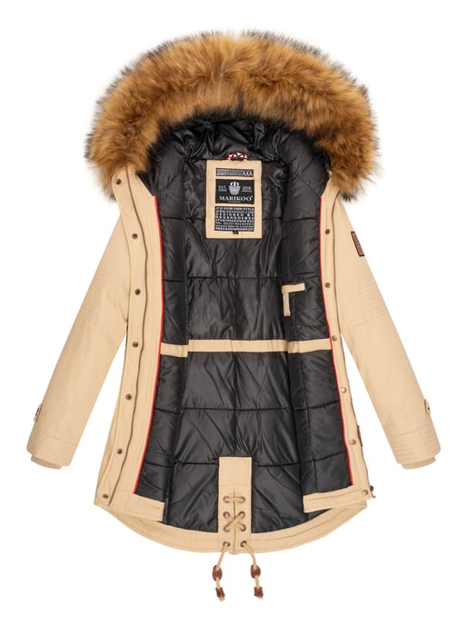 Chaqueta de invierno Marikoo para mujer con cuello de pelo sintético desmontable y cordón en la cintura - Image 4