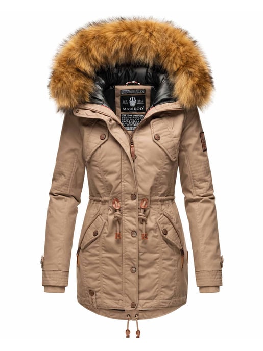 Chaqueta de invierno Marikoo para mujer con cuello de pelo sintético desmontable y cordón en la cintura - Image 1