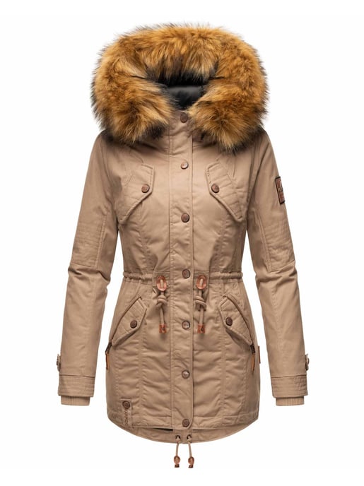 Chaqueta de invierno Marikoo para mujer con cuello de pelo sintético desmontable y cordón en la cintura - Image 2