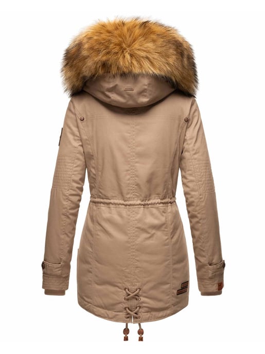 Chaqueta de invierno Marikoo para mujer con cuello de pelo sintético desmontable y cordón en la cintura - Image 4