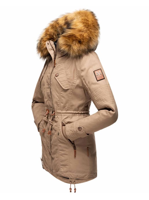 Chaqueta de invierno Marikoo para mujer con cuello de pelo sintético desmontable y cordón en la cintura - Image 5