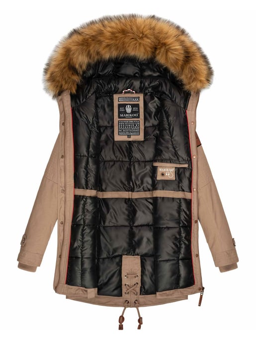 Chaqueta de invierno Marikoo para mujer con cuello de pelo sintético desmontable y cordón en la cintura - Image 6