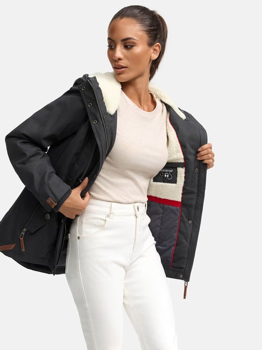 Chaqueta de invierno Marikoo para mujer con capucha y forro de borreguito - Image 6