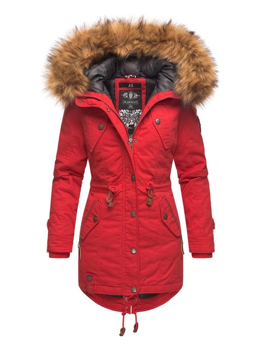 Chaqueta de invierno Marikoo para mujer con cuello de pelo sintético desmontable y cordón en la cintura - Image 1