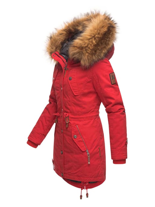 Chaqueta de invierno Marikoo para mujer con cuello de pelo sintético desmontable y cordón en la cintura - Image 2