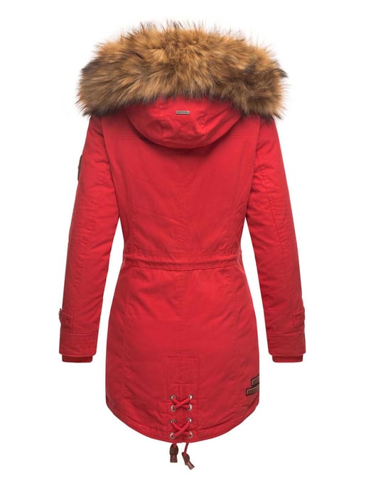 Chaqueta de invierno Marikoo para mujer con cuello de pelo sintético desmontable y cordón en la cintura - Image 3
