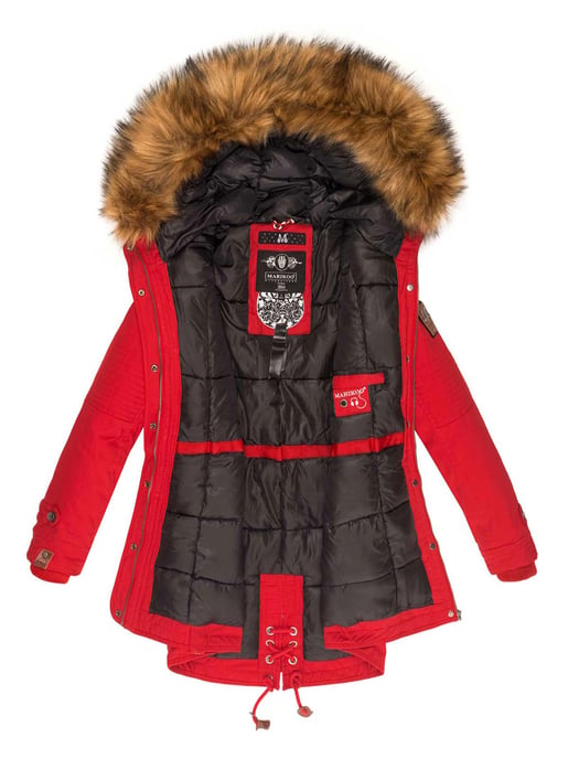 Chaqueta de invierno Marikoo para mujer con cuello de pelo sintético desmontable y cordón en la cintura - Image 4