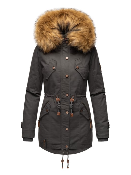 Chaqueta de invierno Marikoo para mujer con cuello de pelo sintético desmontable y cordón en la cintura - Image 2