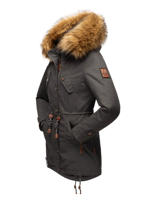 Chaqueta de invierno Marikoo para mujer con cuello de pelo sintético desmontable y cordón en la cintura - Image 4