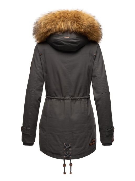 Chaqueta de invierno Marikoo para mujer con cuello de pelo sintético desmontable y cordón en la cintura - Image 5