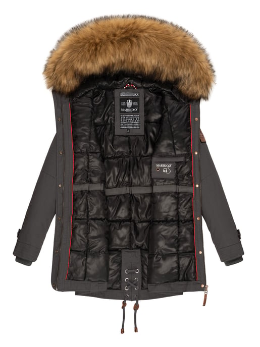 Chaqueta de invierno Marikoo para mujer con cuello de pelo sintético desmontable y cordón en la cintura - Image 6