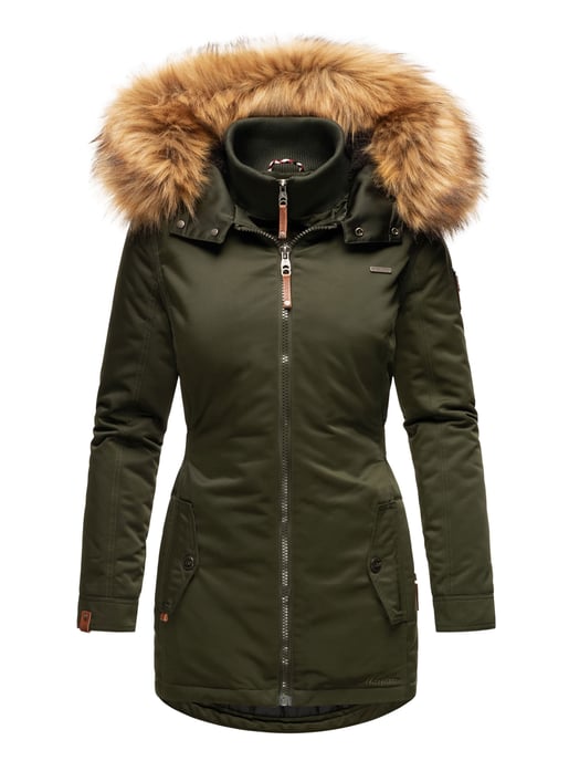 Marikoo abrigo de invierno mujer – Sanakoo cálido con cuello de pelo sintético desmontable - Image 2