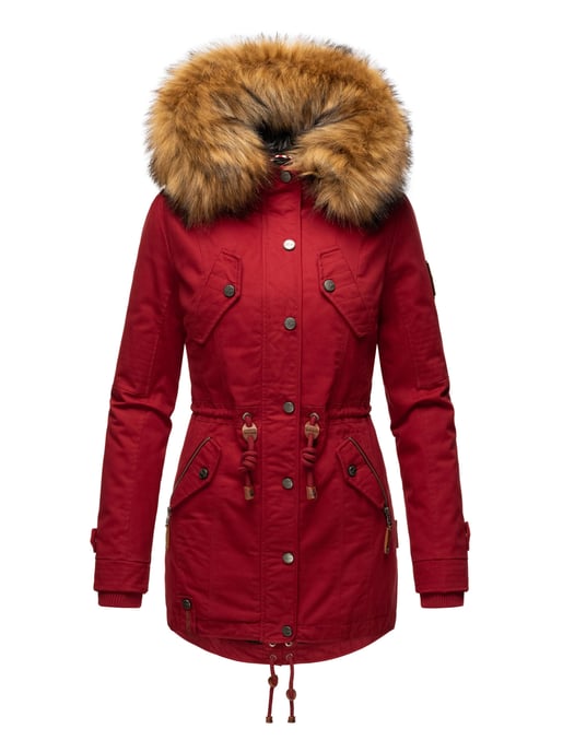 Chaqueta de invierno Marikoo para mujer con cuello de pelo sintético desmontable y cordón en la cintura - Image 2