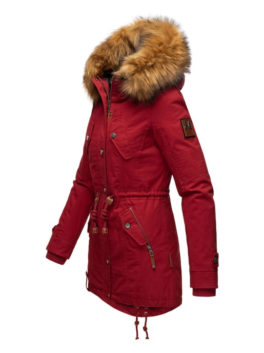 Chaqueta de invierno Marikoo para mujer con cuello de pelo sintético desmontable y cordón en la cintura - Image 3