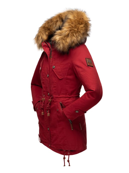 Chaqueta de invierno Marikoo para mujer con cuello de pelo sintético desmontable y cordón en la cintura - Image 4