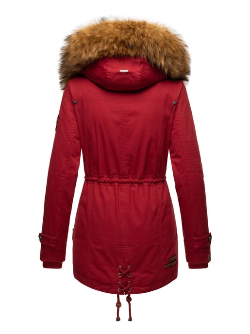 Chaqueta de invierno Marikoo para mujer con cuello de pelo sintético desmontable y cordón en la cintura - Image 5