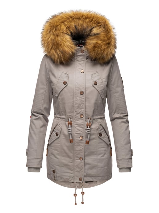 Chaqueta de invierno Marikoo para mujer con cuello de pelo sintético desmontable y cordón en la cintura - Image 2