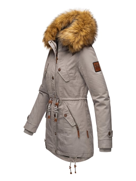 Chaqueta de invierno Marikoo para mujer con cuello de pelo sintético desmontable y cordón en la cintura - Image 3