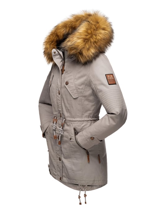 Chaqueta de invierno Marikoo para mujer con cuello de pelo sintético desmontable y cordón en la cintura - Image 4