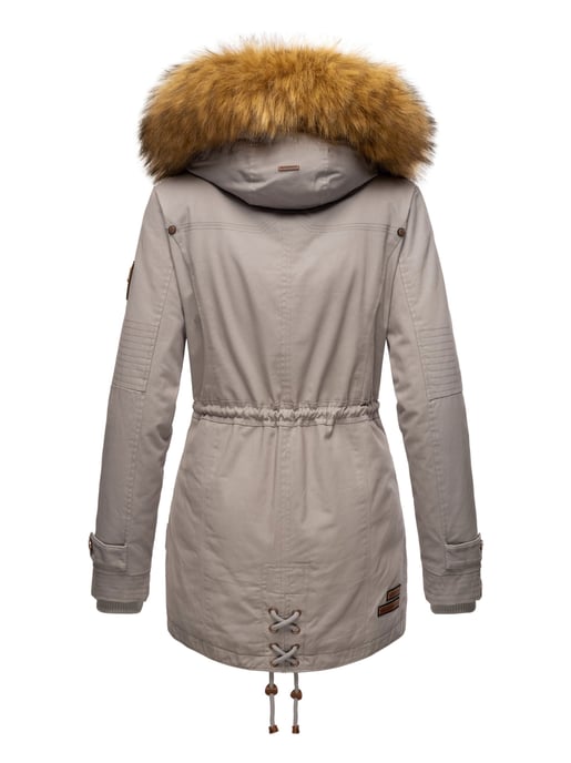 Chaqueta de invierno Marikoo para mujer con cuello de pelo sintético desmontable y cordón en la cintura - Image 5