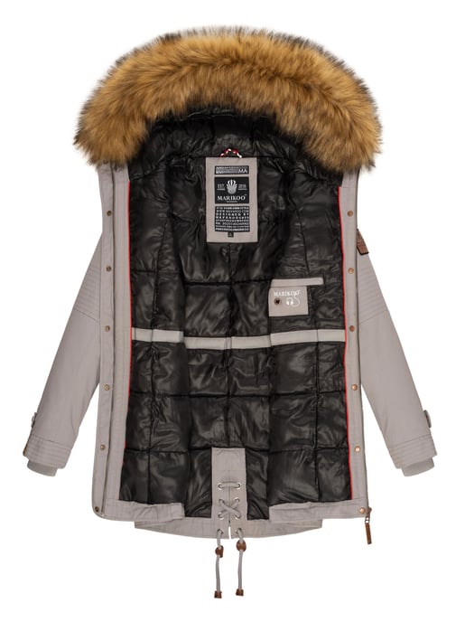 Chaqueta de invierno Marikoo para mujer con cuello de pelo sintético desmontable y cordón en la cintura - Image 6