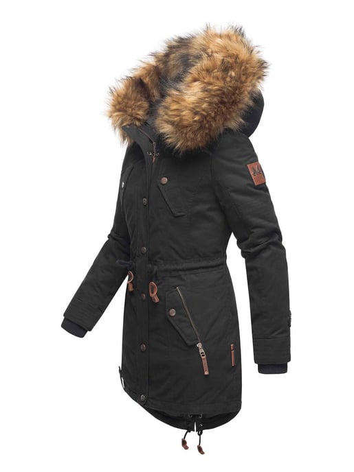 Chaqueta de invierno Marikoo para mujer con cuello de pelo sintético desmontable y cordón en la cintura - Image 2