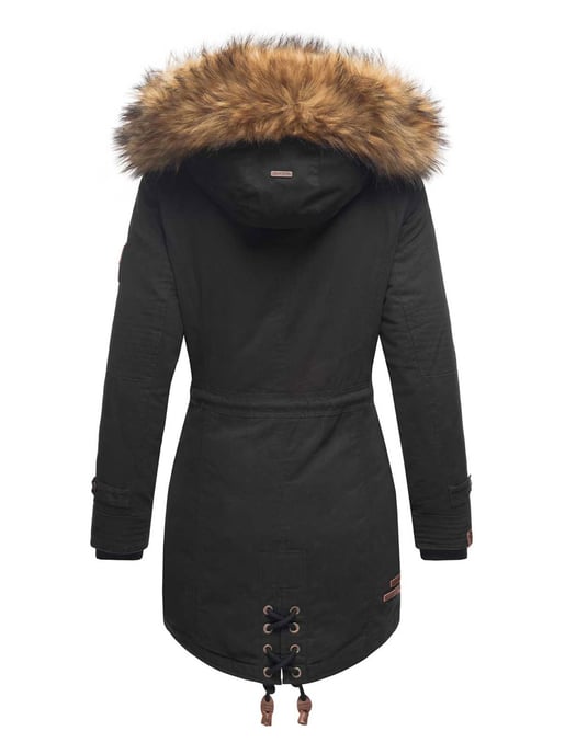 Chaqueta de invierno Marikoo para mujer con cuello de pelo sintético desmontable y cordón en la cintura - Image 3
