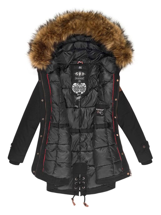 Chaqueta de invierno Marikoo para mujer con cuello de pelo sintético desmontable y cordón en la cintura - Image 4
