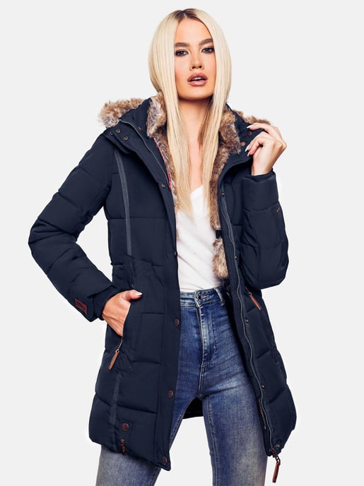 Chaqueta de invierno Marikoo para mujer con capucha y forro de pelo sintético - Image 3