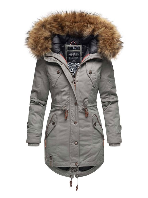 Chaqueta de invierno Marikoo para mujer con cuello de pelo sintético desmontable y cordón en la cintura - Image 1