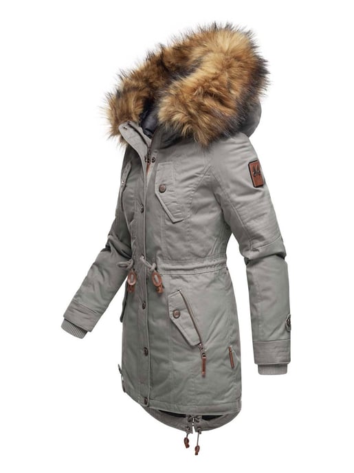 Chaqueta de invierno Marikoo para mujer con cuello de pelo sintético desmontable y cordón en la cintura - Image 2