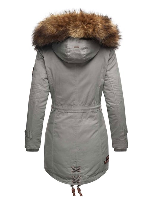 Chaqueta de invierno Marikoo para mujer con cuello de pelo sintético desmontable y cordón en la cintura - Image 3