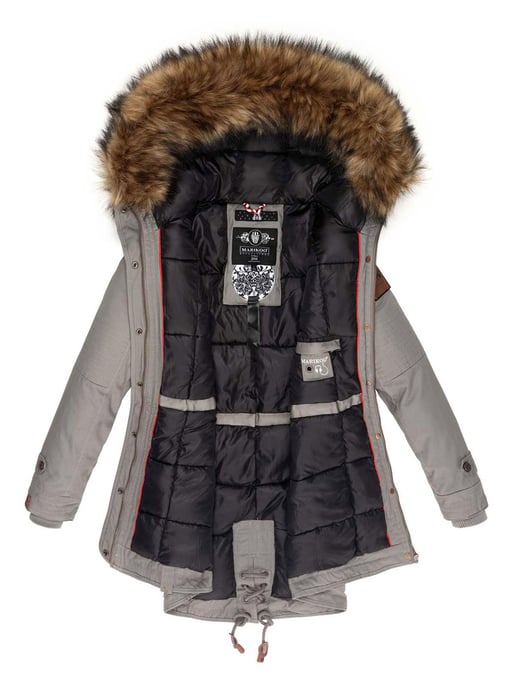 Chaqueta de invierno Marikoo para mujer con cuello de pelo sintético desmontable y cordón en la cintura - Image 4