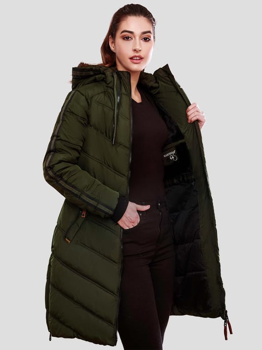 Marikoo abrigo acolchado invierno mujer – Armasa largo con capucha y forro de borreguillo - Image 3