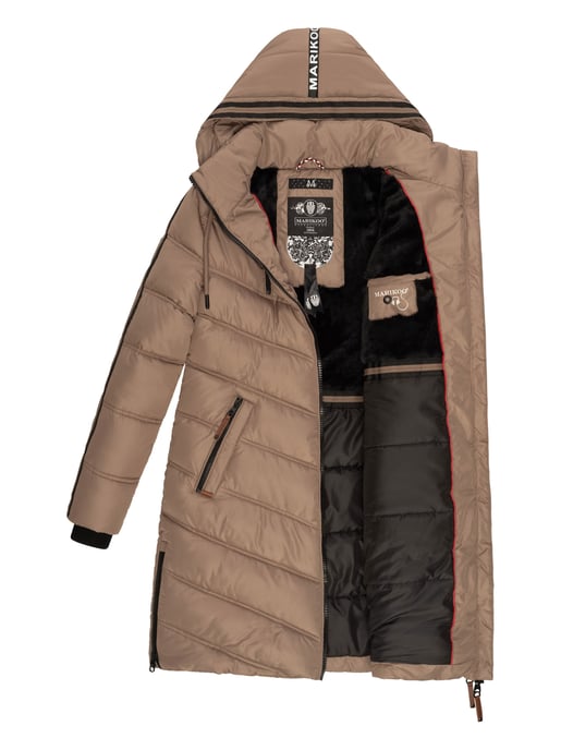 Marikoo abrigo acolchado invierno mujer – Armasa largo con capucha y forro de borreguillo - Image 6