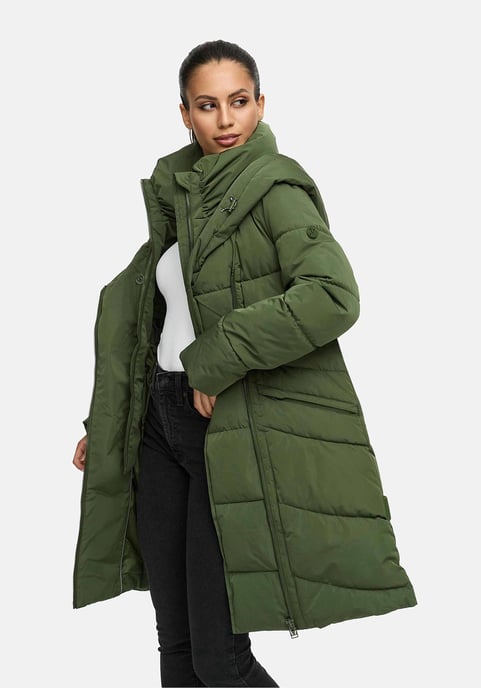 Abrigo acolchado de mujer Marikoo Virenaa con diseño de capas y forro polar - Image 6