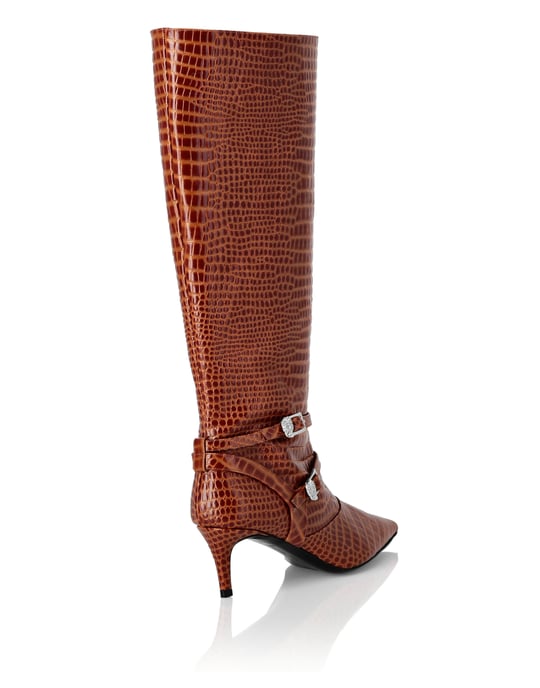 Low-Heel Strapped High Boots Cocco Print - Image 2