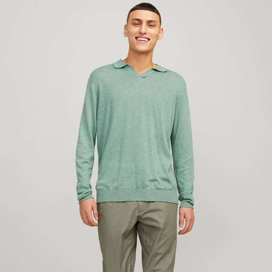 Jack & Jones Jersey Cigor Lino Cuello Dividido Verde - Image 2