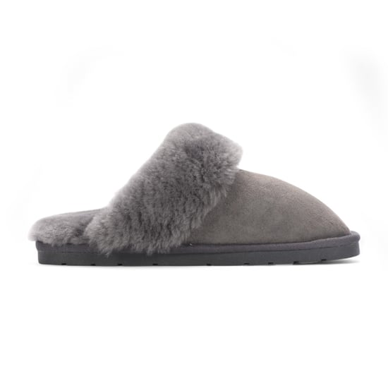 Pantuflas de invierno para mujer de piel de oveja auténtica de ante gris - Luna - Image 1