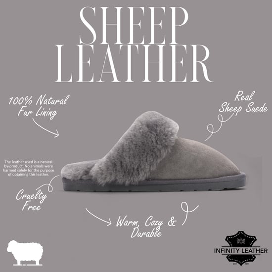 Pantuflas de invierno para mujer de piel de oveja auténtica de ante gris - Luna - Image 2