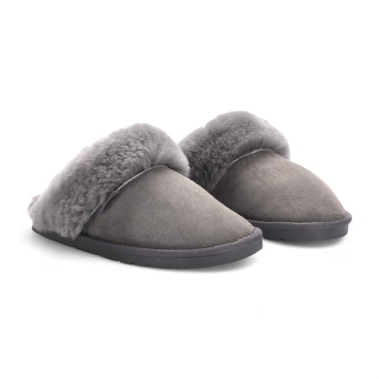 Pantuflas de invierno para mujer de piel de oveja auténtica de ante gris - Luna - Image 3