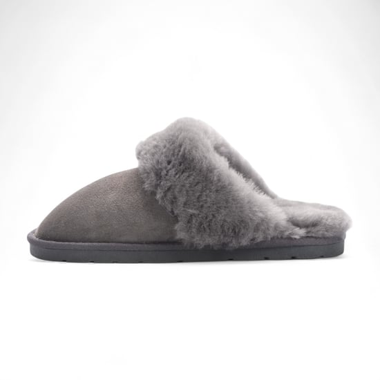 Pantuflas de invierno para mujer de piel de oveja auténtica de ante gris - Luna - Image 4
