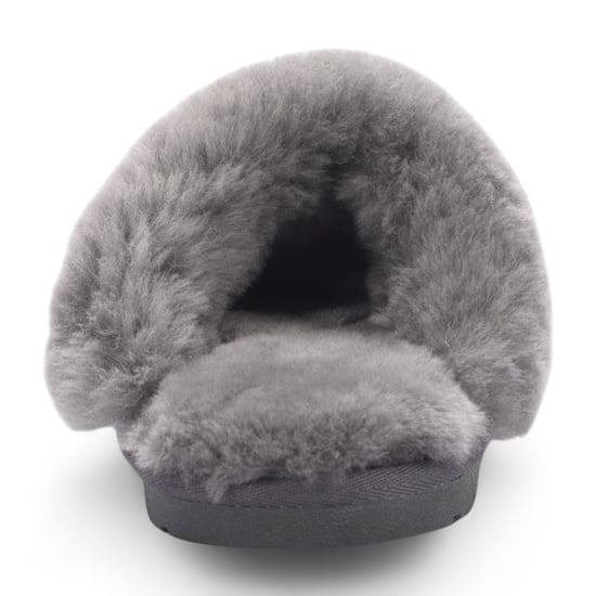 Pantuflas de invierno para mujer de piel de oveja auténtica de ante gris - Luna - Image 5