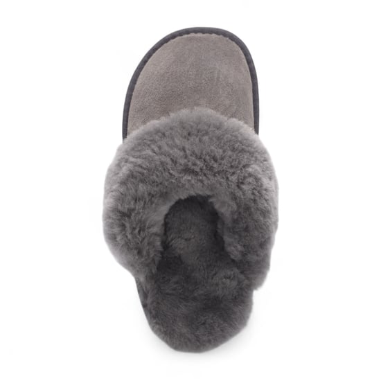 Pantuflas de invierno para mujer de piel de oveja auténtica de ante gris - Luna - Image 6