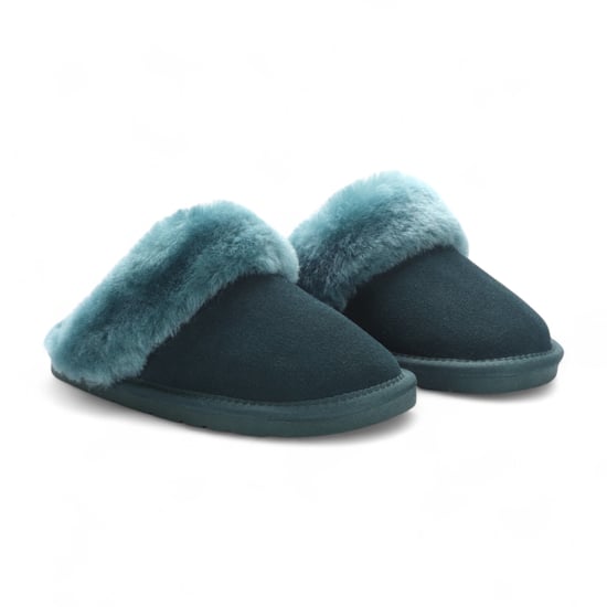 Pantuflas de invierno para mujer de piel de oveja auténtica de ante verde - Luna - Image 3