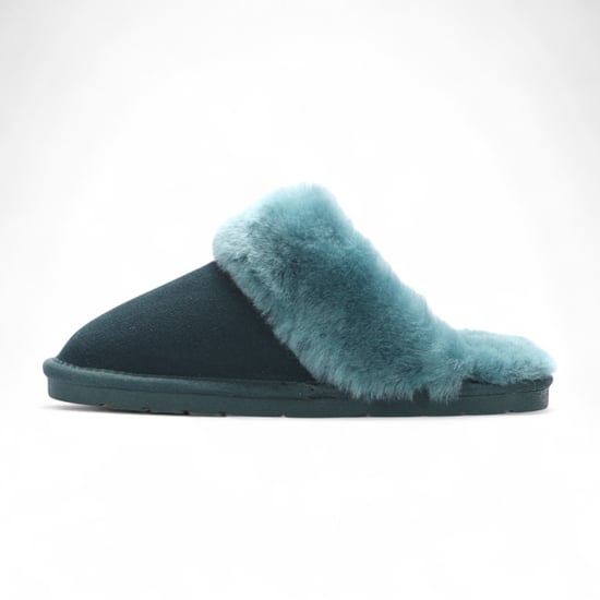 Pantuflas de invierno para mujer de piel de oveja auténtica de ante verde - Luna - Image 4